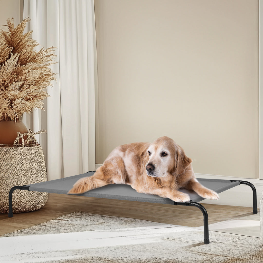 Elevated Dog Bed | Durable Cooling Pet Bed in Light Gray | Travel and Dogs