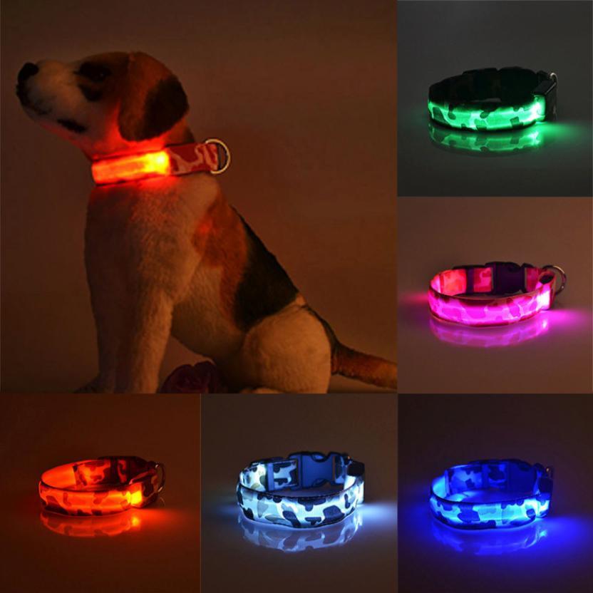 Flashing LED Pet CollarCamouflage nylon Dog Collar with 3 Lighting Modes for Night Walking, Adjustable Sizes for Dogs & Cats