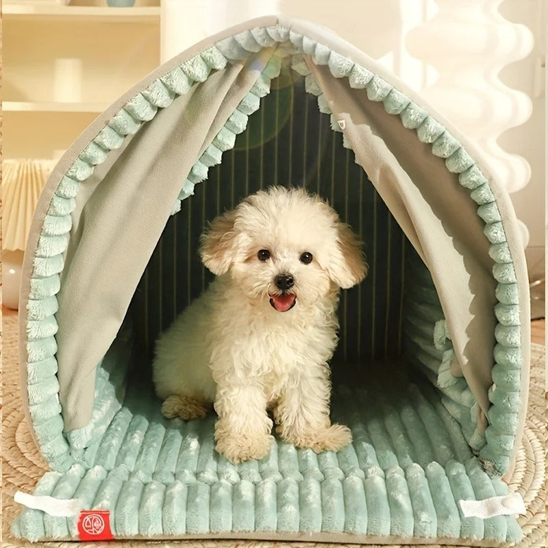 Winter Warm Small Dog House - Closed Kennel with Double-Door Curtain