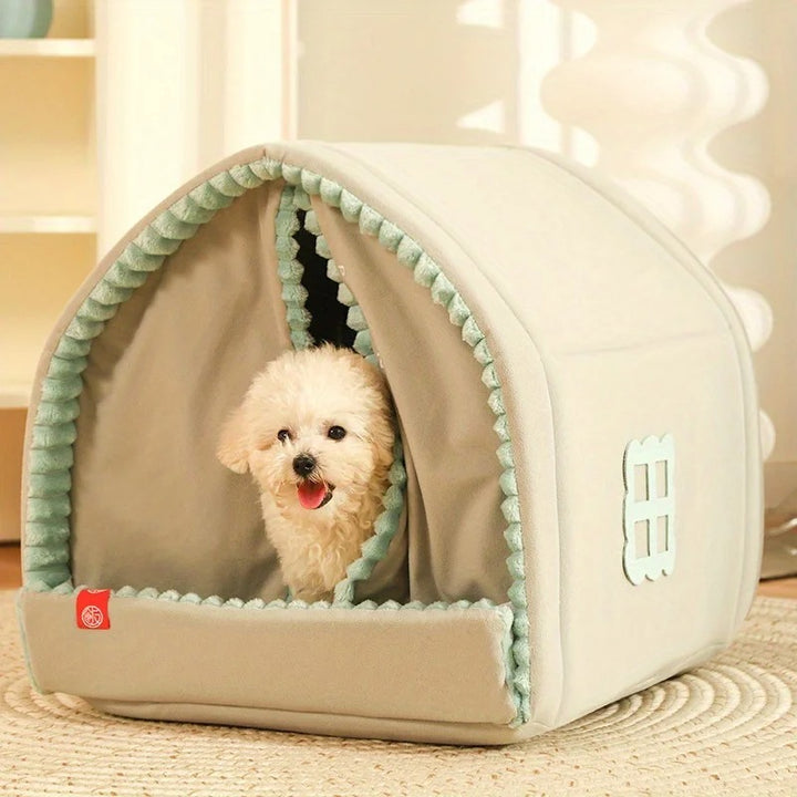 Winter Warm Small Dog House - Closed Kennel with Double-Door Curtain