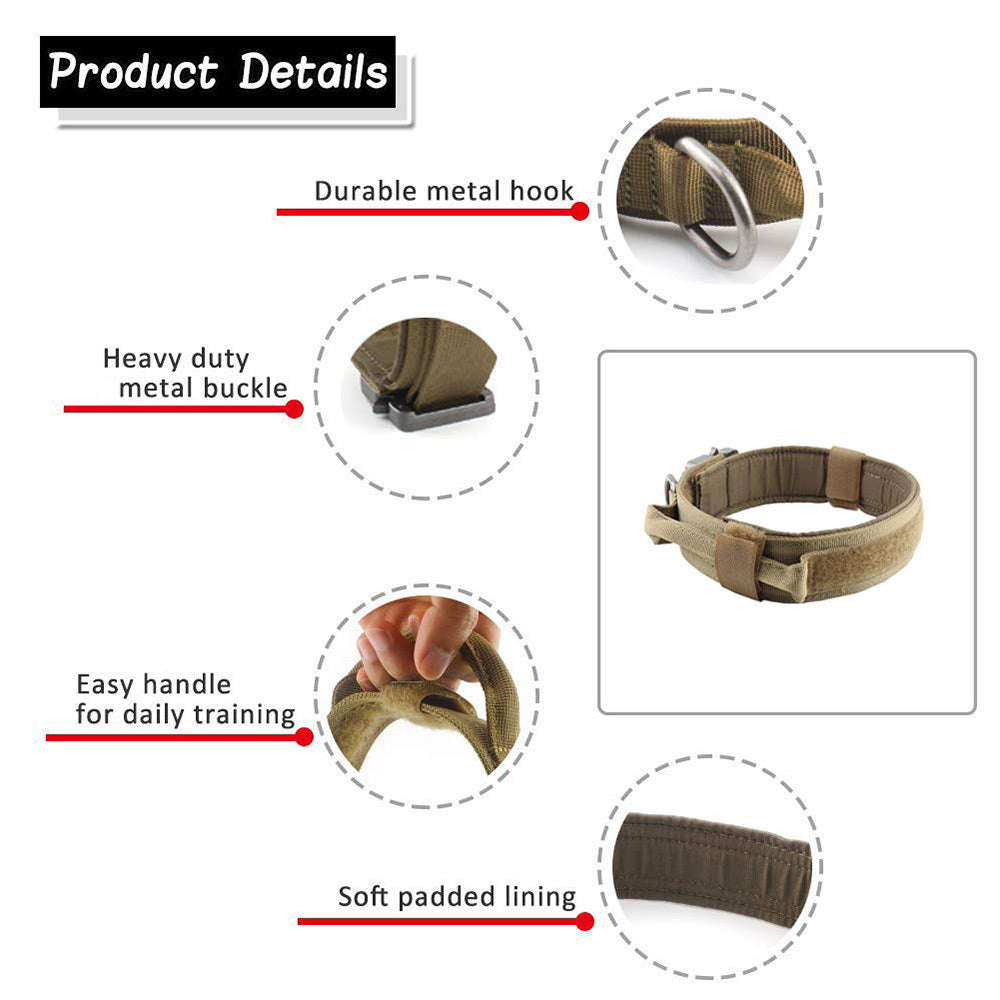 Durable Tactical Dog Collar – High-Quality Nylon, Adjustable, with Quick Release Buckle and Velcro