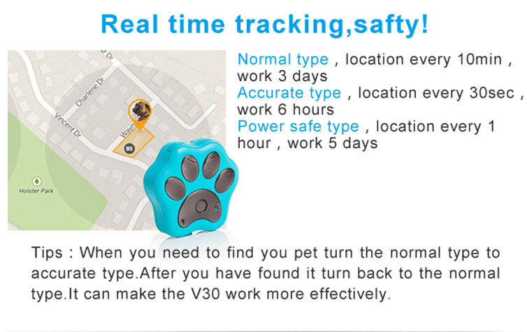 V30 GPS Pet Tracker - Waterproof, Real-Time Location with Fence Alarm