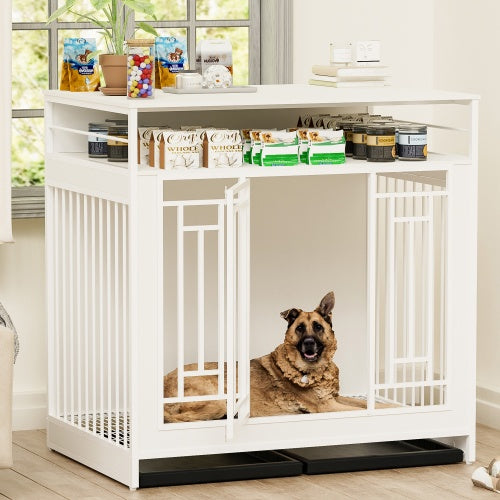 43.3 Inch Large Wooden Dog Kennel Furniture with Divider and Storage