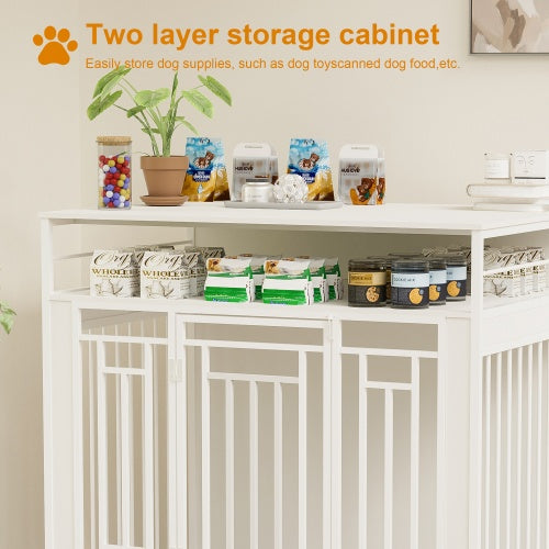 43.3 Inch Large Wooden Dog Kennel Furniture with Divider and Storage