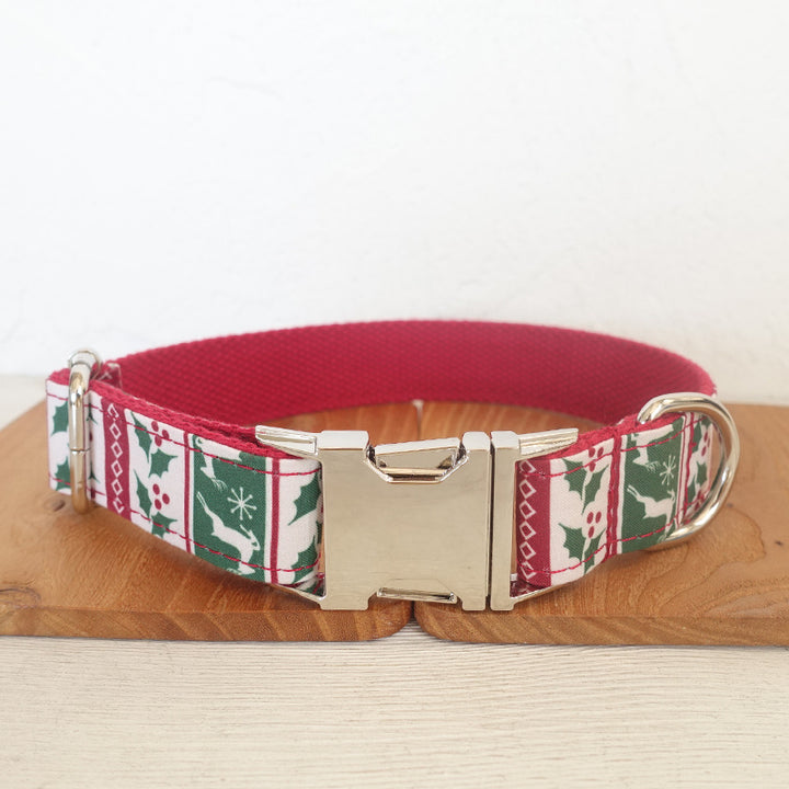 Christmas Deer Dog Collar & Leash Set | Light Gold Polyester Christmas Dog Accessories