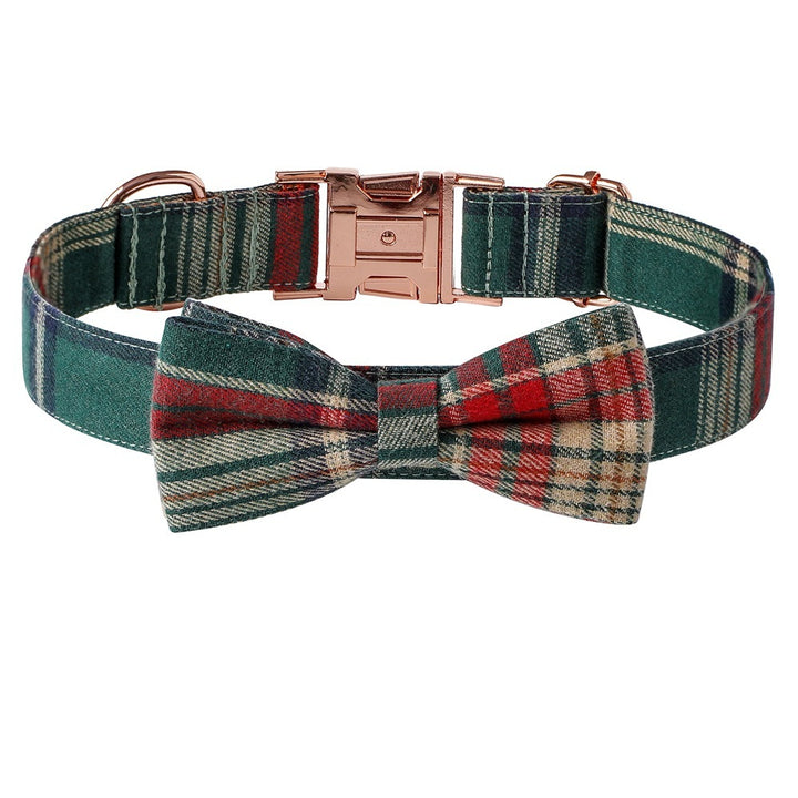 Christmas Dog Collar with Rose Gold Buckle – Stylish Plaid Design