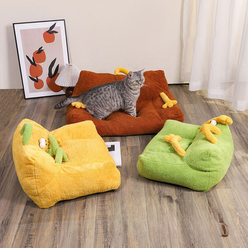 Cartoon Cat & Dog Nest | Washable Pet Sofa Bed for Small Pets