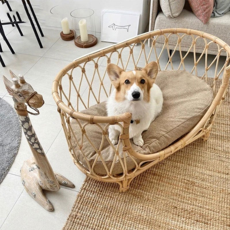 Handmade Rattan Woven Pet Bed | Stylish Sofa for Dogs