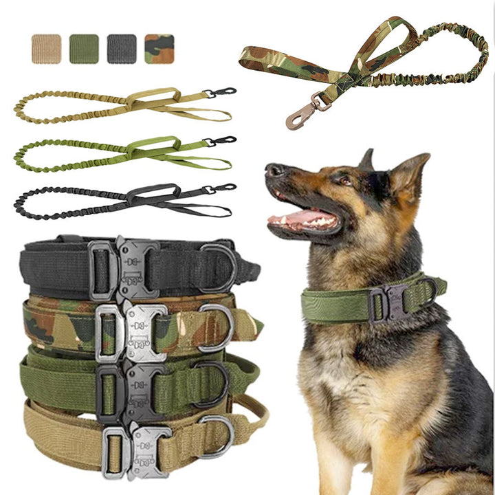 Adjustable Tactical Dog Collar and Leash Set – Military Nylon Design