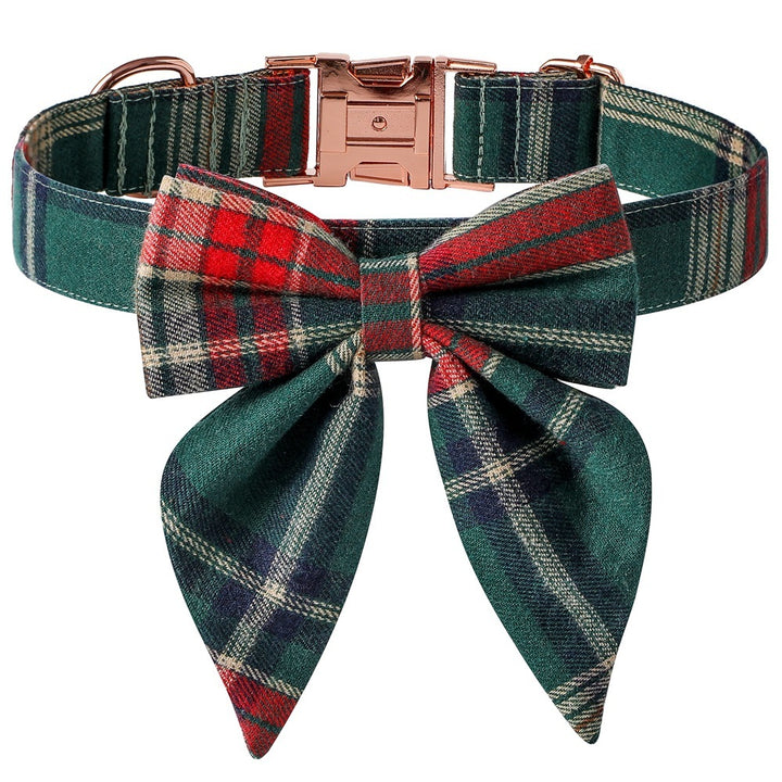 Christmas Dog Collar with Rose Gold Buckle – Stylish Plaid Design